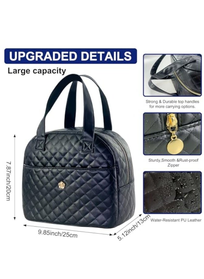 Mziart Mziart Insulated Lunch Bag for Women Men, PU Leather Lunch Tote Bag for Women Aesthetic Lunch Box Bag Thermal Bento Cooler Bag Sack Food Handbags for Work Office Picnic Travel (Black) - Image 2