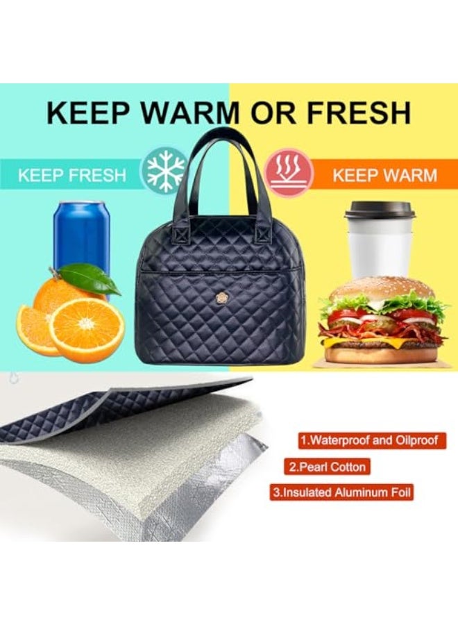 Mziart Mziart Insulated Lunch Bag for Women Men, PU Leather Lunch Tote Bag for Women Aesthetic Lunch Box Bag Thermal Bento Cooler Bag Sack Food Handbags for Work Office Picnic Travel (Black) - Image 3