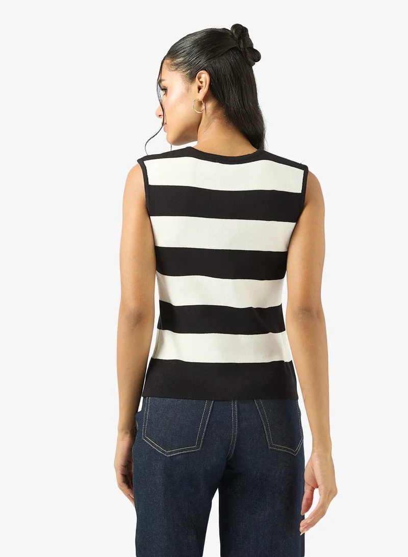 Ginger Knitted Stripe Button Up Vest