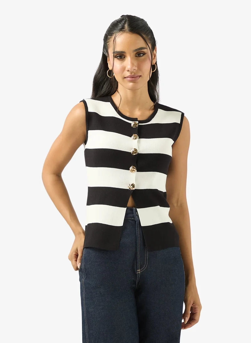 Ginger Knitted Stripe Button Up Vest