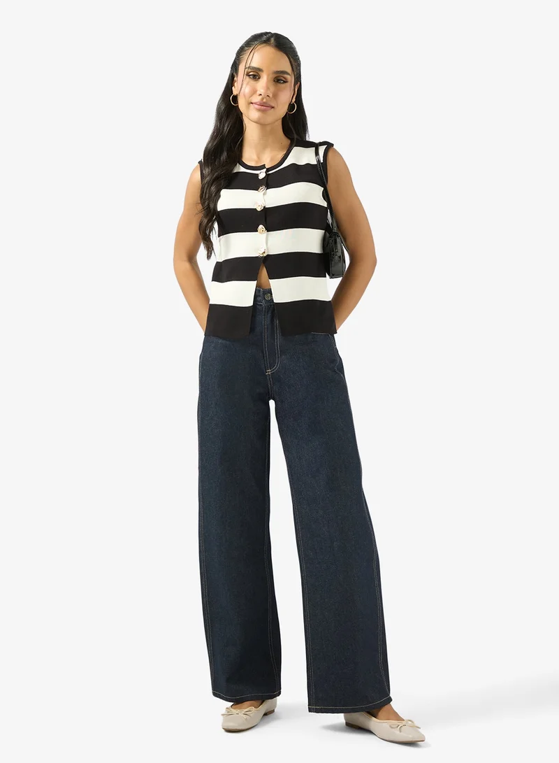 Ginger  Knitted Stripe Button Up Vest for Women | Best Price UAE