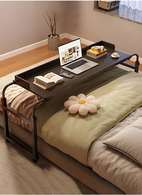 Over Bed Table with Wheels, Height Adjustable Laptop Table, Computer Desk for Home Bedroom Living Room Design With Baffle Black 140x40cm