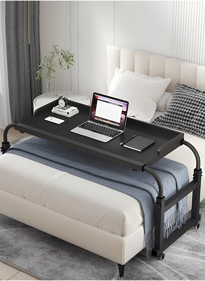 Over Bed Table with Wheels, Height Adjustable Laptop Table, Computer Desk for Home Bedroom Living Room Design With Baffle Black 140x40cm