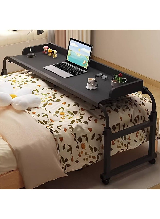 Over Bed Table with Wheels, Height Adjustable Laptop Table, Computer Desk for Home Bedroom Living Room Design With Baffle Black 140x40cm