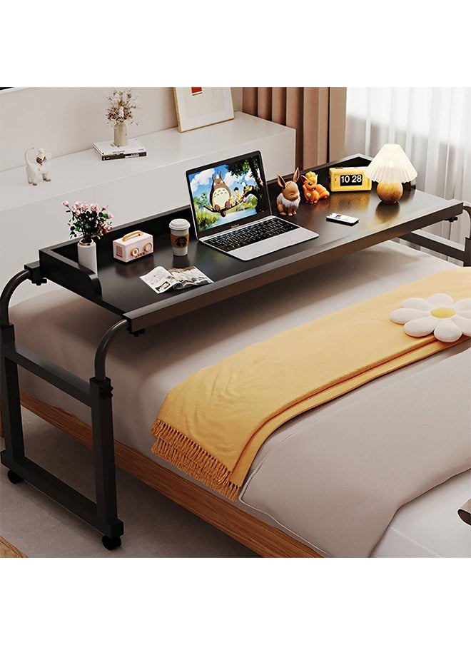 Over Bed Table with Wheels, Height Adjustable Laptop Table, Computer Desk for Home Bedroom Living Room Design With Baffle Black 140x40cm