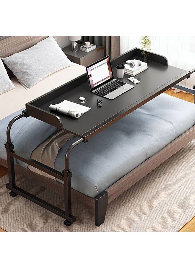 Over Bed Table with Wheels, Height Adjustable Laptop Table, Computer Desk for Home Bedroom Living Room Design With Baffle Black 140x40cm