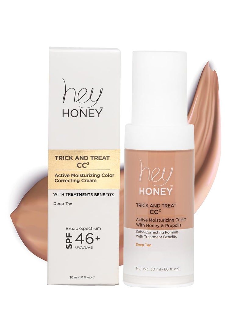 Hey Honey Hey Honey Trick and Treat CC² Cream SPF 46 | Active Moisturizing Color Correcting Cream with Honey & Propolis | Best Cover For Rosacea, Skin Redness & Mature Skin | Cruelty-Free | 1 oz (Deep Tan) 