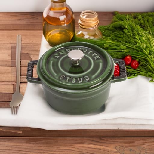 Staub La Cocotte Round 40509-804 Mini Pico Cocotte Round Basil Green 40509-804 Small Two-Handed Enameled Pot - Image 5