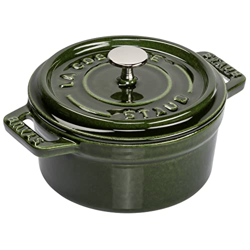 Staub La Cocotte Round 40509-804 Mini Pico Cocotte Round Basil Green 40509-804 Small Two-Handed Enameled Pot - Image 4