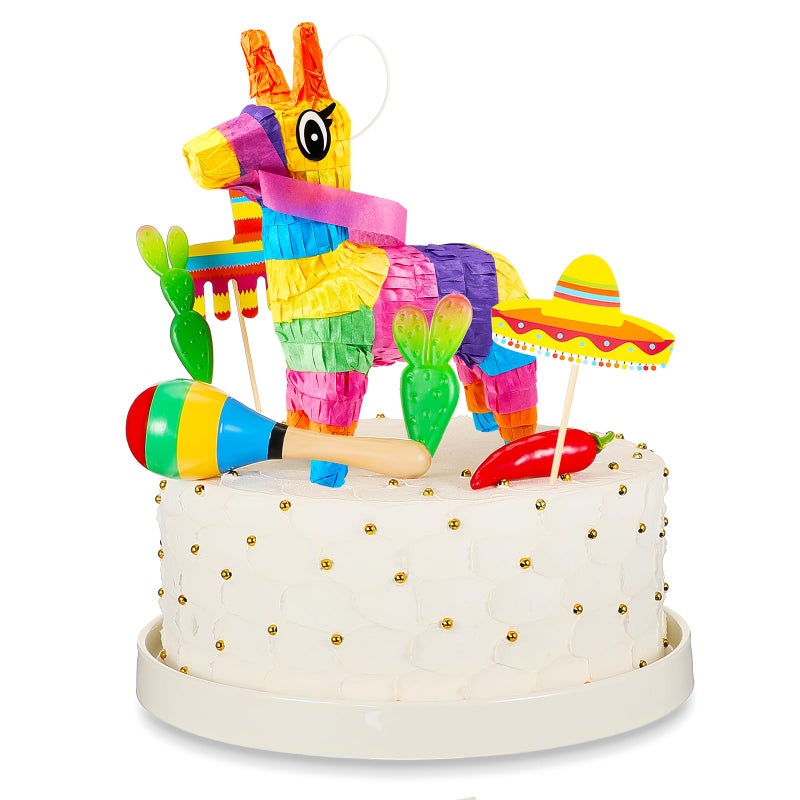 Tinlade 15 Pcs Fiesta Cupcake Topper Mexican Theme Cake Decoration Cactus Piata Cinco De Mayo Taco Party Decorations with Wooden Sand Hammer and Foam Chili Decorations for Rainbow PartyCute Style - Image 3
