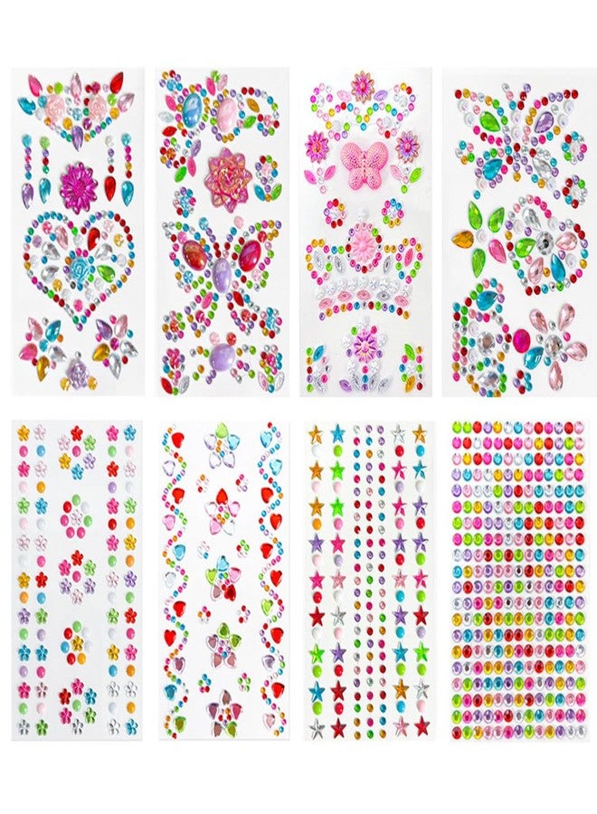 MAXLEAF 8 Pads Gemstone Deco Sticker for DIY Craft, Colorful Diamond Gems Round Square Stars Butterflies Stickers, Maxleaf Transparent Decorative Stickers for Scrapbooking Journals Art Supplies - Image 1