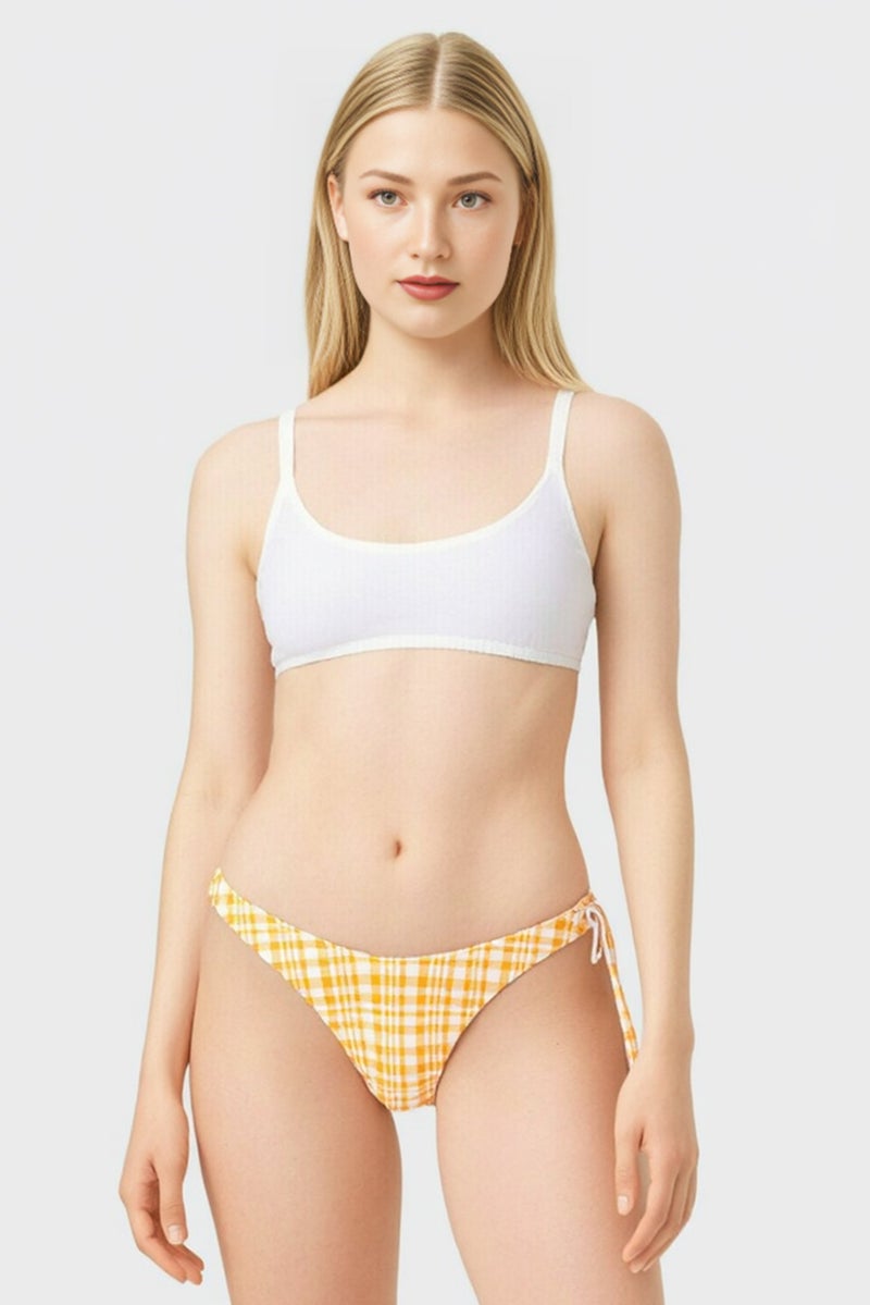 Bershka Women Textured Bikini Bottom, Orange - Image 1