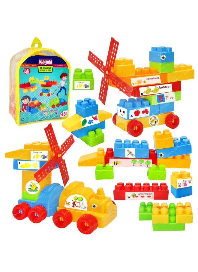 FunBlast FunBlast Building Blocks for Kids - DIY Plastic Building Blocks for Kids Puzzle Games for Kids, Toys for Children Educational & Learning Toy for 3+ Years Kids, Girls & Boys (48 Pcs-Multicolor)  - Image 1