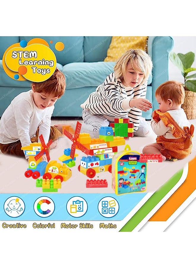 FunBlast FunBlast Building Blocks for Kids - DIY Plastic Building Blocks for Kids Puzzle Games for Kids, Toys for Children Educational & Learning Toy for 3+ Years Kids, Girls & Boys (48 Pcs-Multicolor)  - Image 2