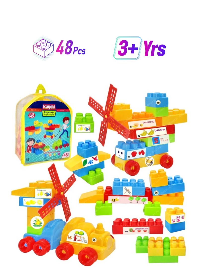 FunBlast Building Blocks for Kids - DIY Plastic Building Blocks for Kids Puzzle Games for Kids, Toys for Children Educational & Learning Toy for 3+ Years Kids, Girls & Boys (48 Pcs-Multicolor) - Image 1