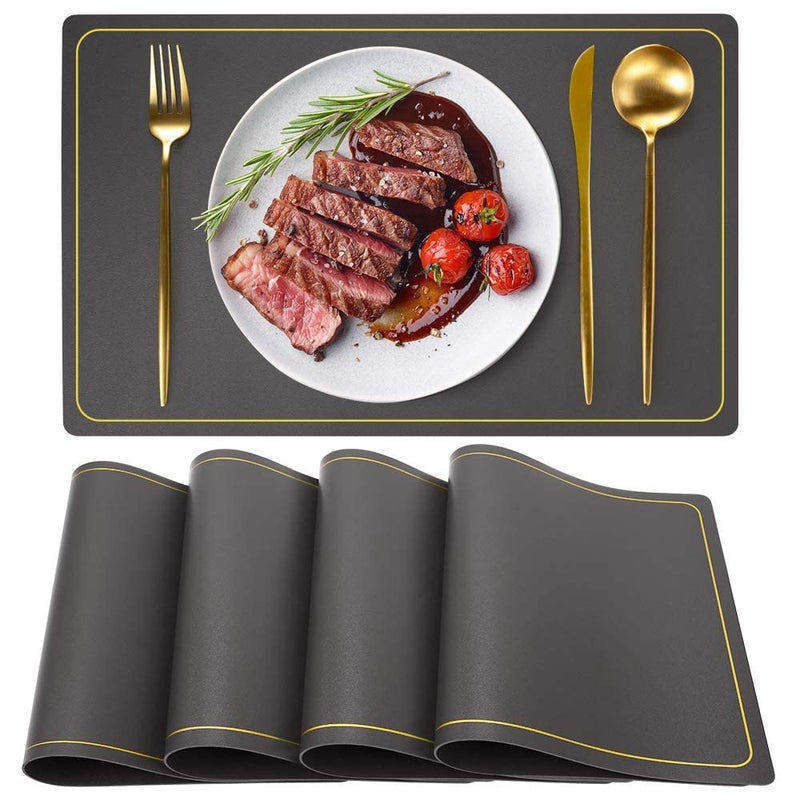 Palshiv Leather Placemats Waterproof Wipeable Washable Indoor Placemats for Dining Table Home Kitchen Dinner Elegant Rectangle Placemats Easy Clean Table Mats Size 45x30 cm Grey 2 - Image 1