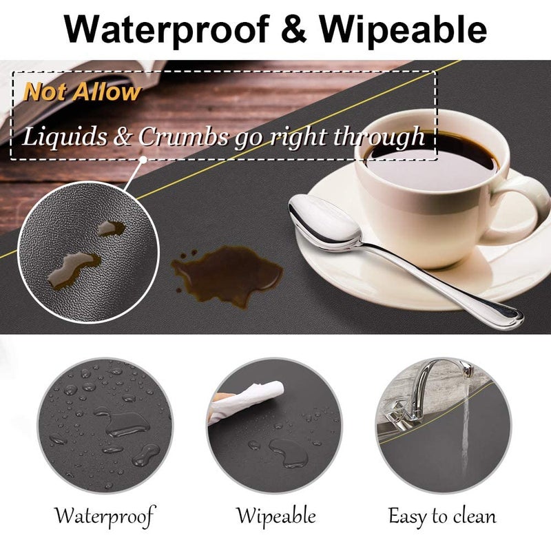 Palshiv Leather Placemats Waterproof Wipeable Washable Indoor Placemats for Dining Table Home Kitchen Dinner Elegant Rectangle Placemats Easy Clean Table Mats Size 45x30 cm Grey 2 - Image 5