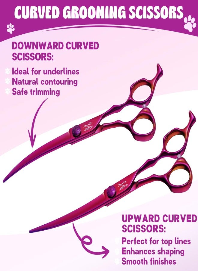 JASON Dog Grooming Scissors Set - Professional 6 in 1 Dog Shears Set - 7" Curved Thinner, 7" Straight, 7" Up-Curved, 7" Down-curved Scissors and Comb for Dog Cat Pet with Adjustable Screw - Image 4