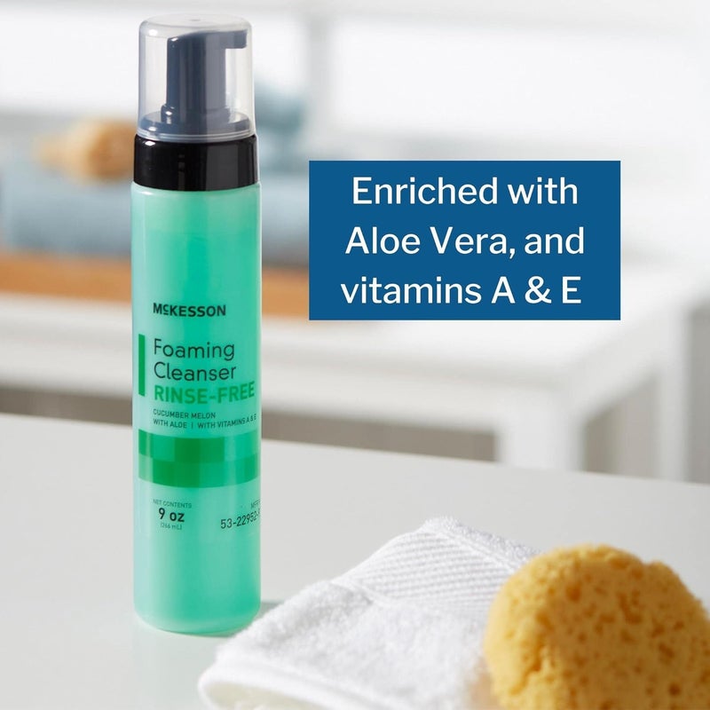 McKesson RinseFree Foam Cleanser with Aloe 9 oz 12 Count Vitamin A and E Body Wash Shampoo for Elderly Hospital Grade Cucumber Melon - Image 4