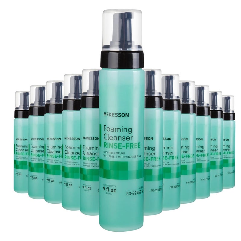 McKesson RinseFree Foam Cleanser with Aloe 9 oz 12 Count Vitamin A and E Body Wash Shampoo for Elderly Hospital Grade Cucumber Melon - Image 1