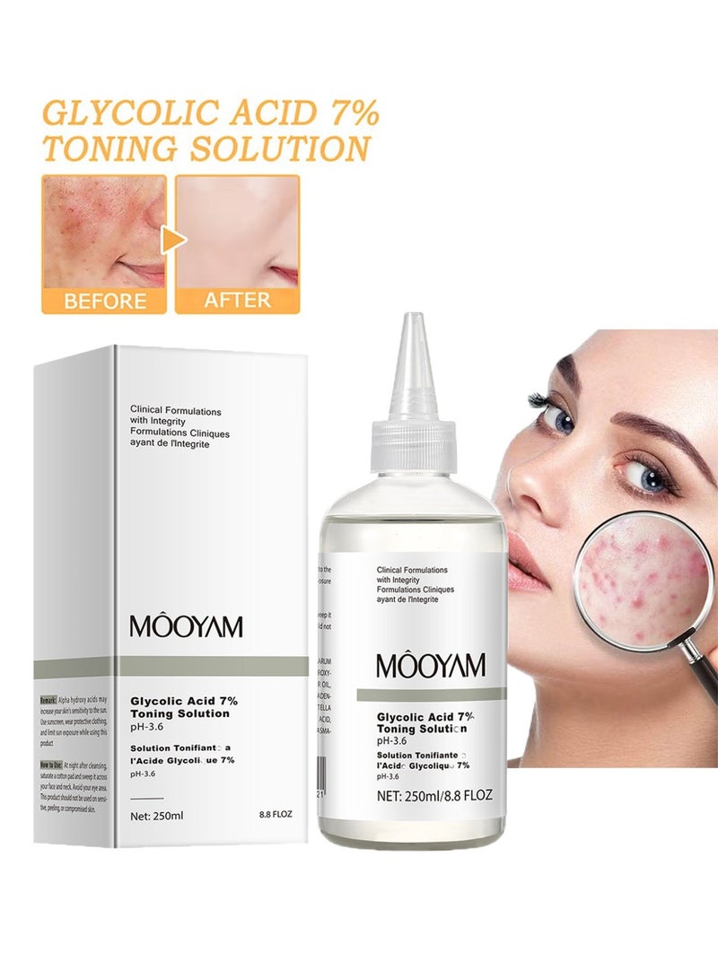 MOOYAM Glycolic Acid 7% Toning Solution, Facial Toner, Refreshing Repairing Moisturizing Essential Solution, Exfoliate, Rejuvenate Skin, Reduce Blemishes 250ml - Image 1
