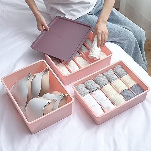 FAVHOME 3 Pcs Multipurpose Drawer Storage Box with Lid Closet Desktop Organizer for Clothing Undergarments Bra Panty Socks Tie Cupboard Office Stationery Tool Jewelry Makeup Bathroom Accessories - Image 2