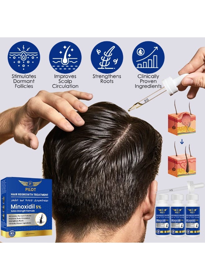 بايلوت سيروم بايلوت مينوكسيديل 5٪ لنمو الشعر 3 × 60 مل | علاج تساقط الشعر للرجال والنساء | مع البيوتين ومستخلصات عشبية - Image 5