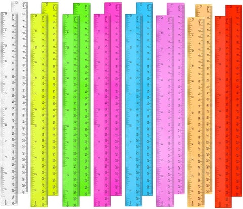مجموعة من 16 مسطرة بلاستيكية شفافة مقاس 12 بوصة، مسطرة شفافة بكميات كبيرة، مسطرة بألوان متنوعة بالبوصات والسنتيمترات، مسطرة بلاستيكية للأطفال مثالية للعودة إلى المدرسة والفصول الدراسية والمكتب واللوازم المنزلية