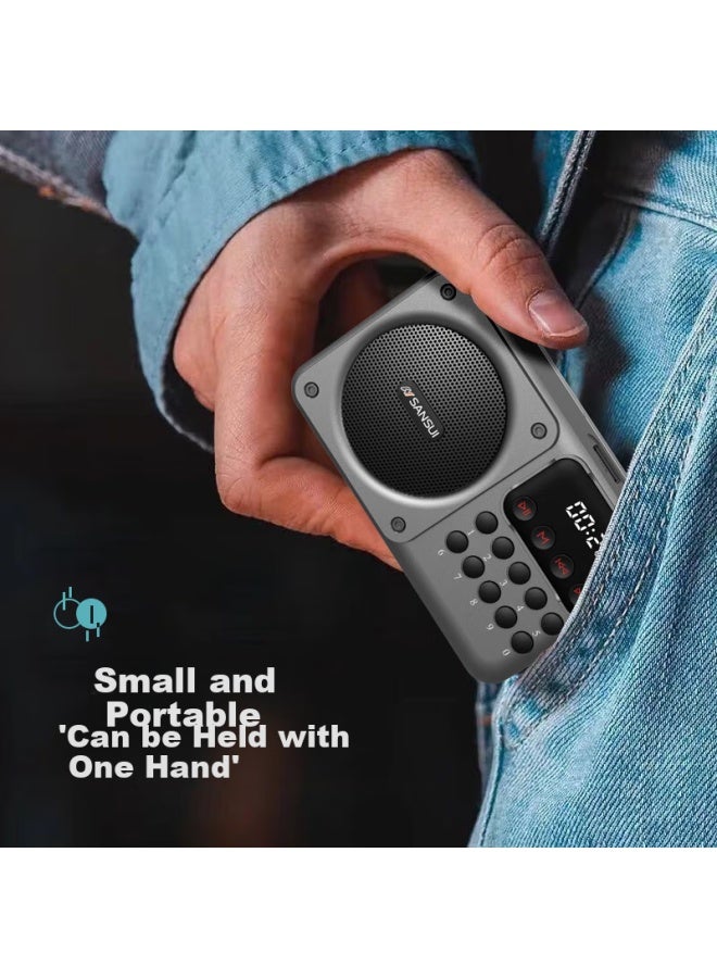 Sansui راديو M39 لكبار السن، قابل لإعادة الشحن، قابل لإدخال بطاقة، مكبر صوت صغير، محمول، ضبط FM، راديو بث، مكبر صوت بلوتوث، مشغل موسيقى، رمادي - Image 4