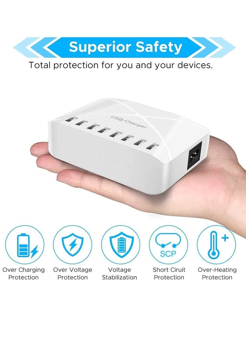 Y&D - 8 Ports Smart USB Charger 50W 8A Multi Port Hub with LCD Display Fast Charging Wall Power Adapter 4ft Long Cord - Image 1