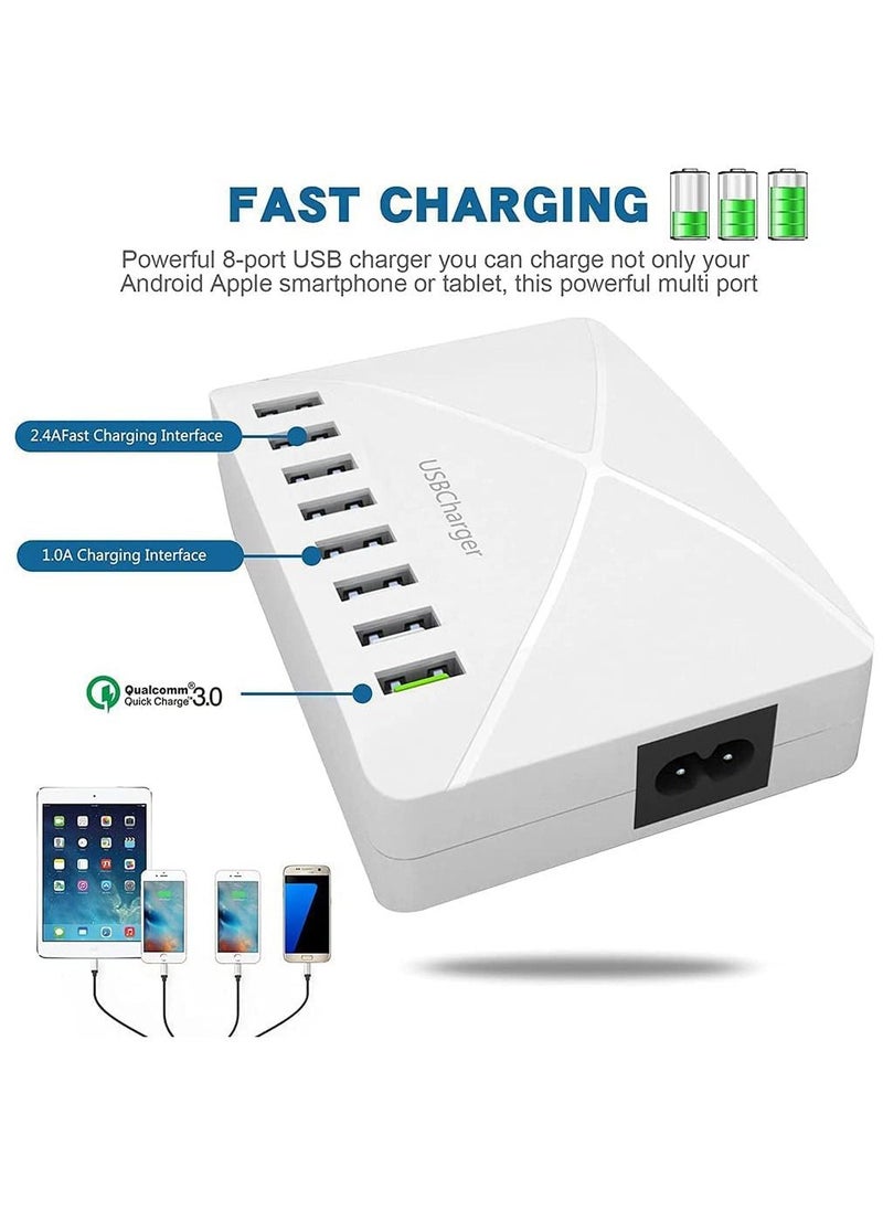 Y&D - 8 Ports Smart USB Charger 50W 8A Multi Port Hub with LCD Display Fast Charging Wall Power Adapter 4ft Long Cord - Image 1