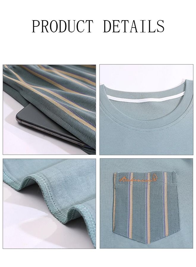 DUNISO Men's Pajamas Set Nightwear Lightweight Round Neck Short Sleeve Stripes Short Pant Lounge 2 Pieces Sleepwear Nightgown Male Spring Summer Loungewear - Image 2