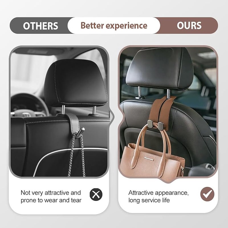 Headrest Hooks for Car, 2026 New Leather Headrest Hooks for Car, Multifunctional Double Hook Holder for Convenient Storage, Auto Hooks Organizer for Handbag Purse Coat Bags (Brown,2) - Image 3