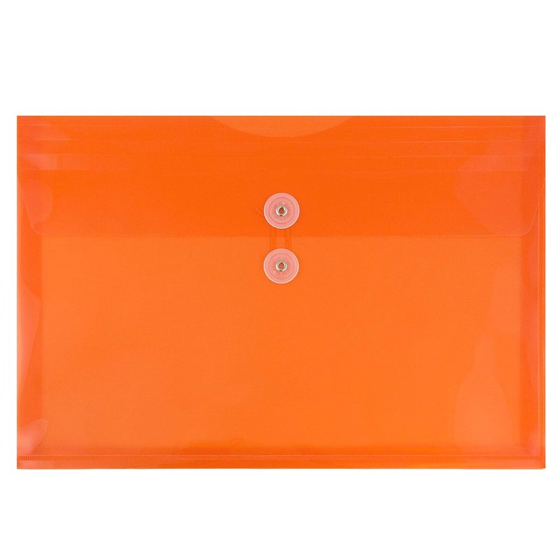 JAM PAPER Plastic Envelopes with Button String Tie Closure Letter Booklet 9 34 x 13 Orange 12Pack