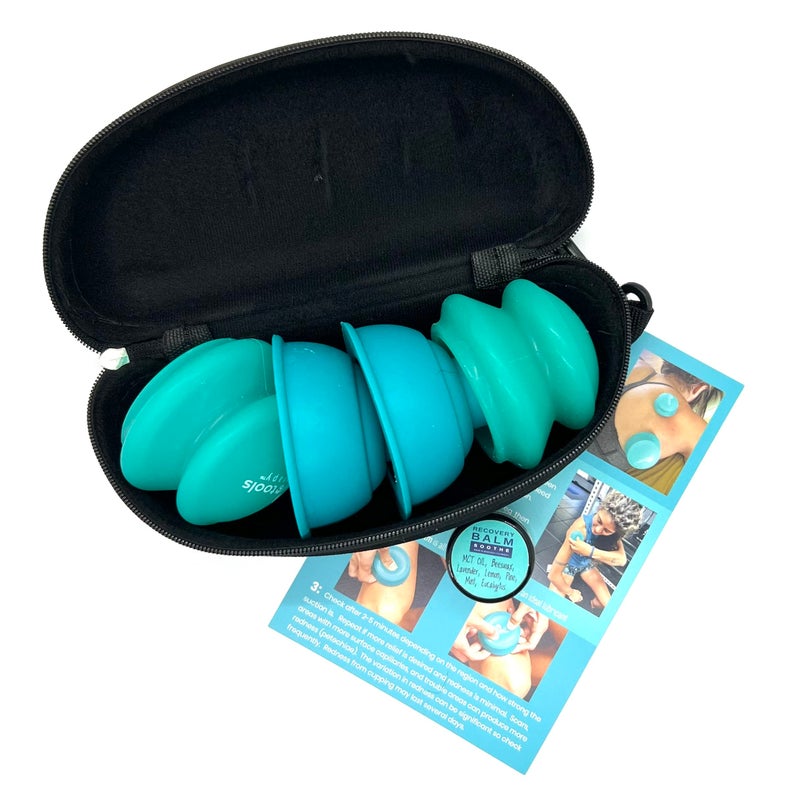 Wavetools Therapy Dual Style Mixed Silicone Massage Cupping Therapy Set with Glide and Riptide Push Cups with All Natural Balm 4 Pack Medium Cups Matte Glide Cups - Image 3