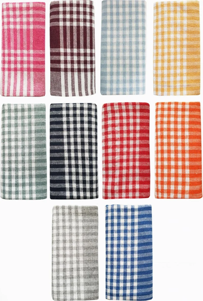 Cotenconcept 10-Piece Gingham Kitchen Hand Towels and Drying Cloths 50x70 Cm