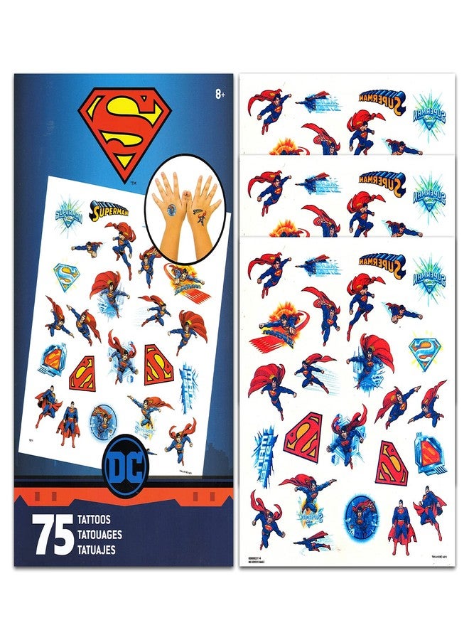 Superman Stickers & Tattoos Party Favor Pack Bundle ~ 75 Temporary Tattoos With Stickers (Superman Party Supplies) - Image 2