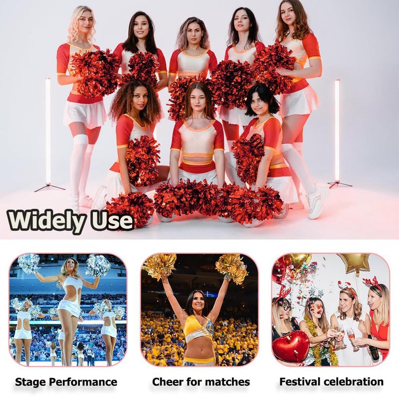 Hooshing 6Pcs Silver Pom Poms Cheerleading Metallic Cheer Pom Poms With Plastic Handle For Team Spirit Sports Dance Cheering Kids Adults - Image 4