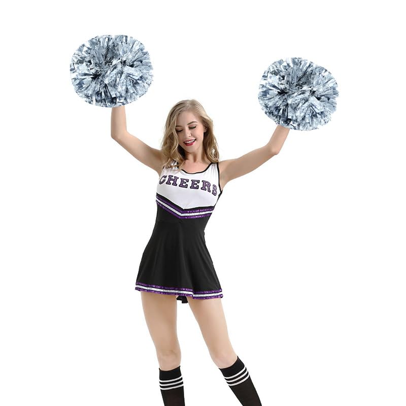 Hooshing 6Pcs Silver Pom Poms Cheerleading Metallic Cheer Pom Poms With Plastic Handle For Team Spirit Sports Dance Cheering Kids Adults - Image 3