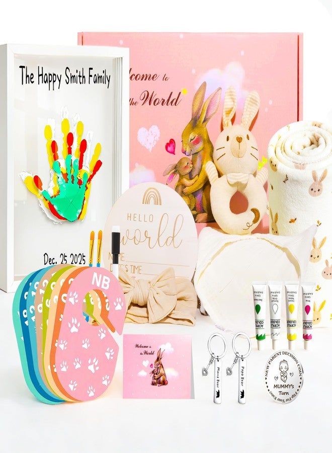 BOPHILI Baby Shower Gifts, New Parents Gifts Set,Baby Gifts Kit,Newborn Security Cotton Blanket,Rattle Toy, & Greeting Card,Family Handprint Kit- Unique Baby Gift Essential - Image 1