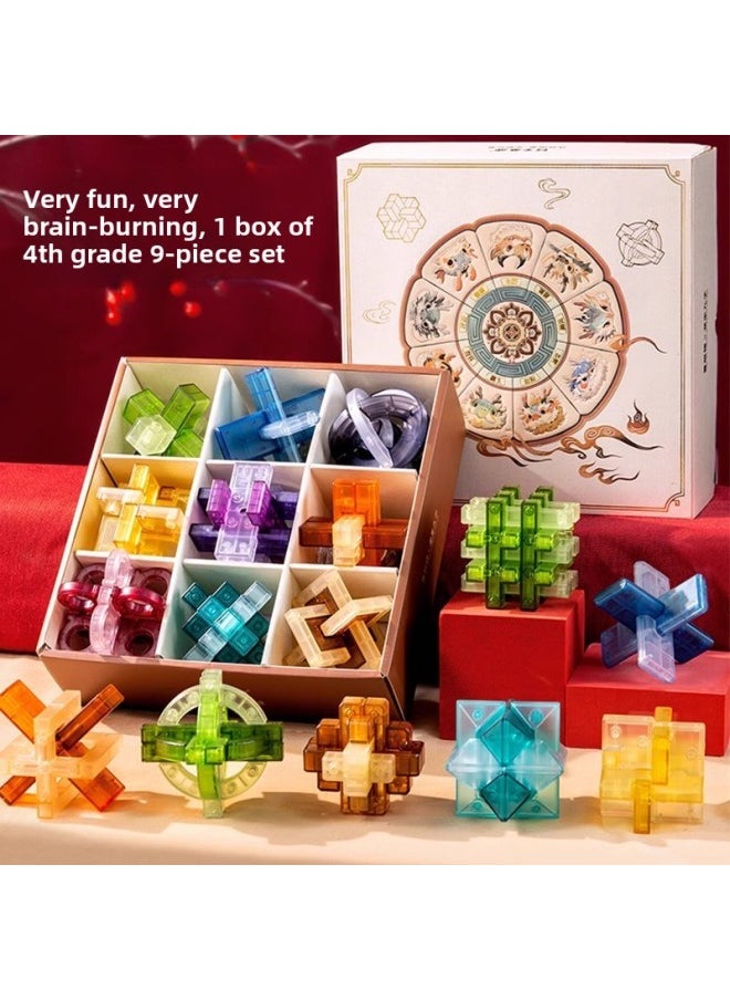 Generic - Luban Intelligence Lock Kongming Lock Complete Set Of Children's Educational Toys 8-12 Years Old 6 Primary School Students Unlock Entry Level-Color:Guoyun High-grade Gift Box⭐A- From Easy To Difficult [12-piece Set] To Send Tutorial - Image 1