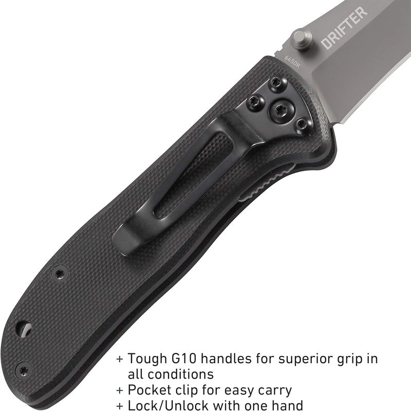 CRKT Drifter Everyday Carry EDC Pocket Folding Knife with Liner Lock: Stainless Steel Plain Edge Blade, G10 Handle, Pocket Clip, 6450K - Image 5