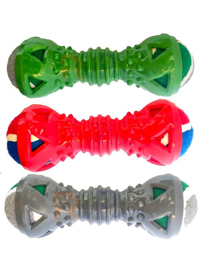 لعبة تنظيف أسنان مطاطية ملونة على شكل دمبل من Pets للكلاب الصغيرة مع كرة Tenish - اللون حسب المتوفر - Image 1