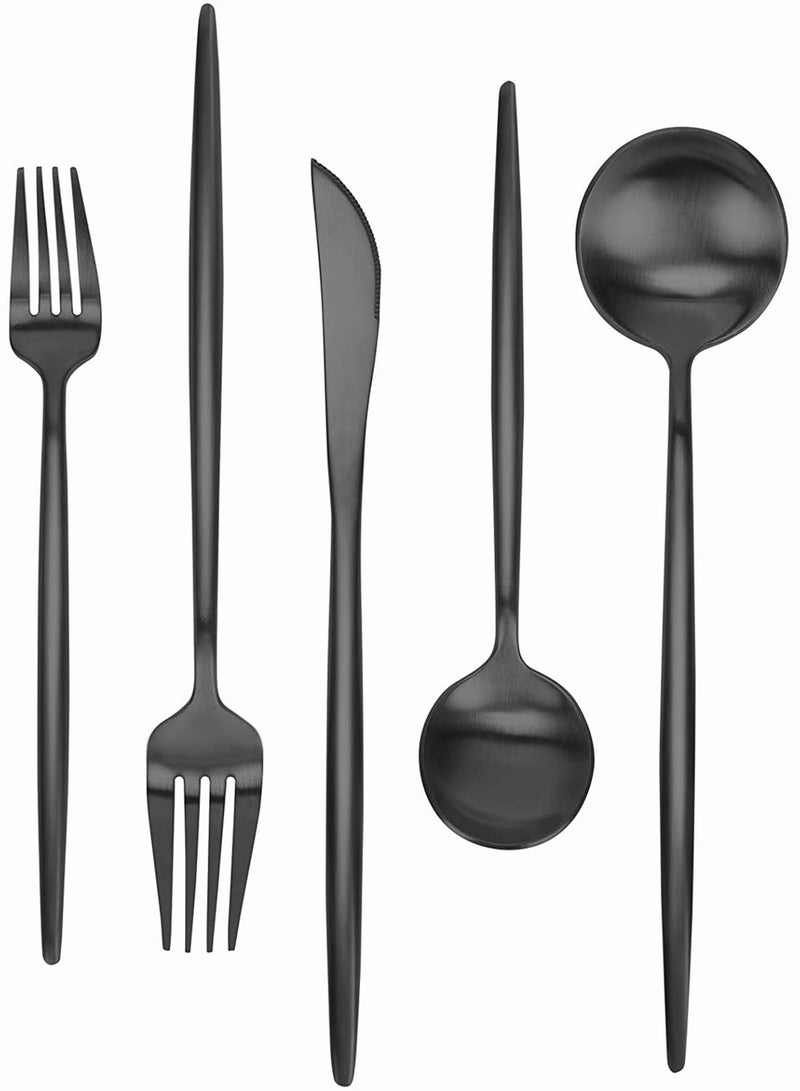 5 Piece Matte Black Stainless Steel Flatware Set Stylish Kitchen Utensils Dishwasher Safe Cutlery Service for One Satin Finish - Image 1