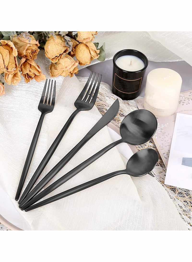 5 Piece Matte Black Stainless Steel Flatware Set Stylish Kitchen Utensils Dishwasher Safe Cutlery Service for One Satin Finish - Image 5