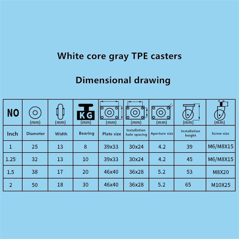 2 Inch M10 Universal TPE Casters With Brakes Silent Sliding Wheels For Furniture 4Pcs - Image 3