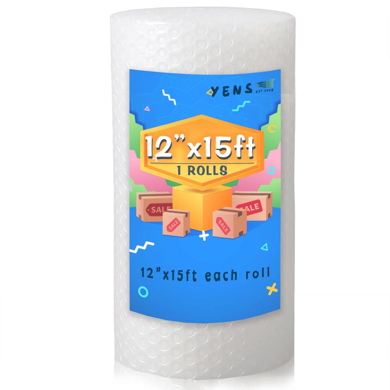 Yens 12 inch x 15 ft Bubble Cushioning Wrap for Moving Boxes Shipping Packing Supplies 1 Roll 12" X 15' feet Perforated - Image 1