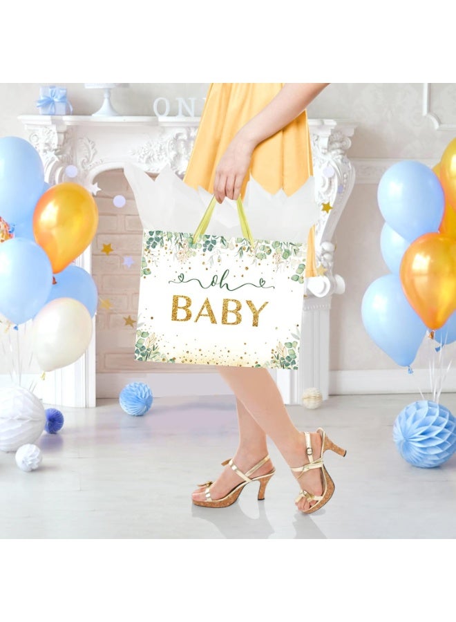 CUNUUDOOL 33cm Gift Bag Large With a Green Leaf Design Baby Boy Girl Bag For Baby Shower With Handles And Tissue Paper, Cards For Baby Party Favors Wrap, Kids Parties,(Green,33*12*26cm) - Image 3
