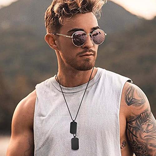 VNOX Military US Army Dog Tag Necklace Mens Black Stainless Steel Double Dog Tag Dangling Pendant Necklace,Bead Chain Necklace 24",Veterans Day Gifts for Men - Image 3