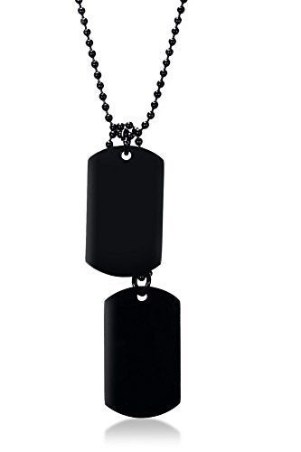VNOX Military US Army Dog Tag Necklace Mens Black Stainless Steel Double Dog Tag Dangling Pendant Necklace,Bead Chain Necklace 24",Veterans Day Gifts for Men - Image 1
